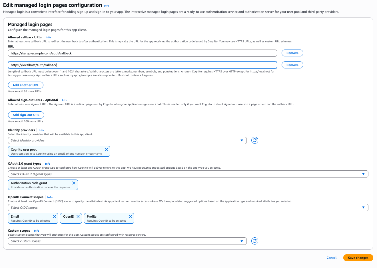 Edit Managed Login Pages Configuration